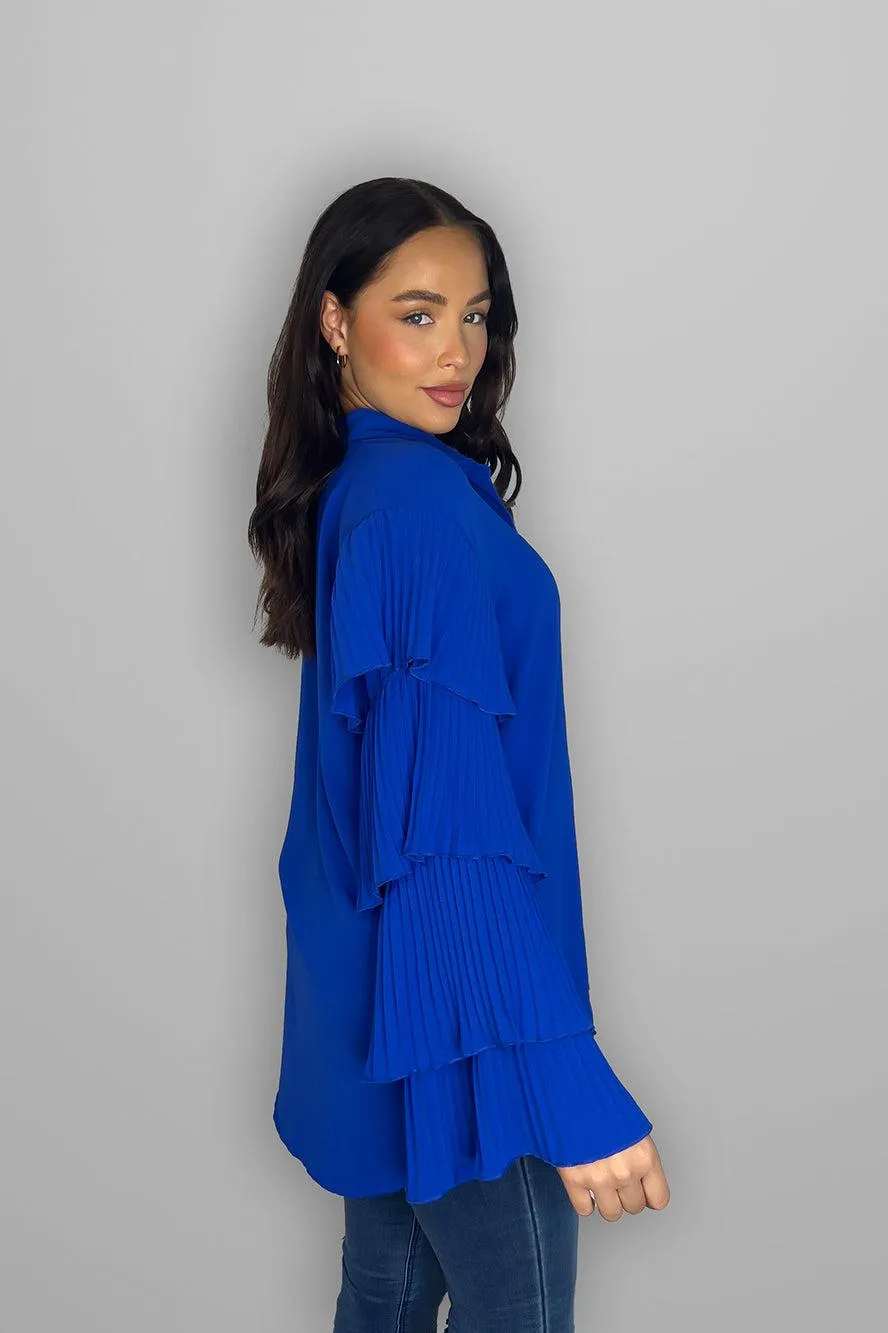 Frilled Sleeves Longline Shirt Blouse