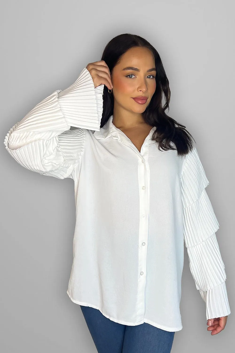 Frilled Sleeves Longline Shirt Blouse