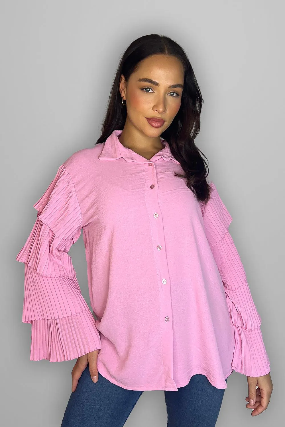 Frilled Sleeves Longline Shirt Blouse