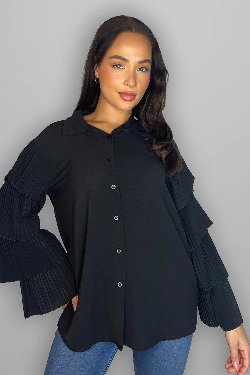 Frilled Sleeves Longline Shirt Blouse