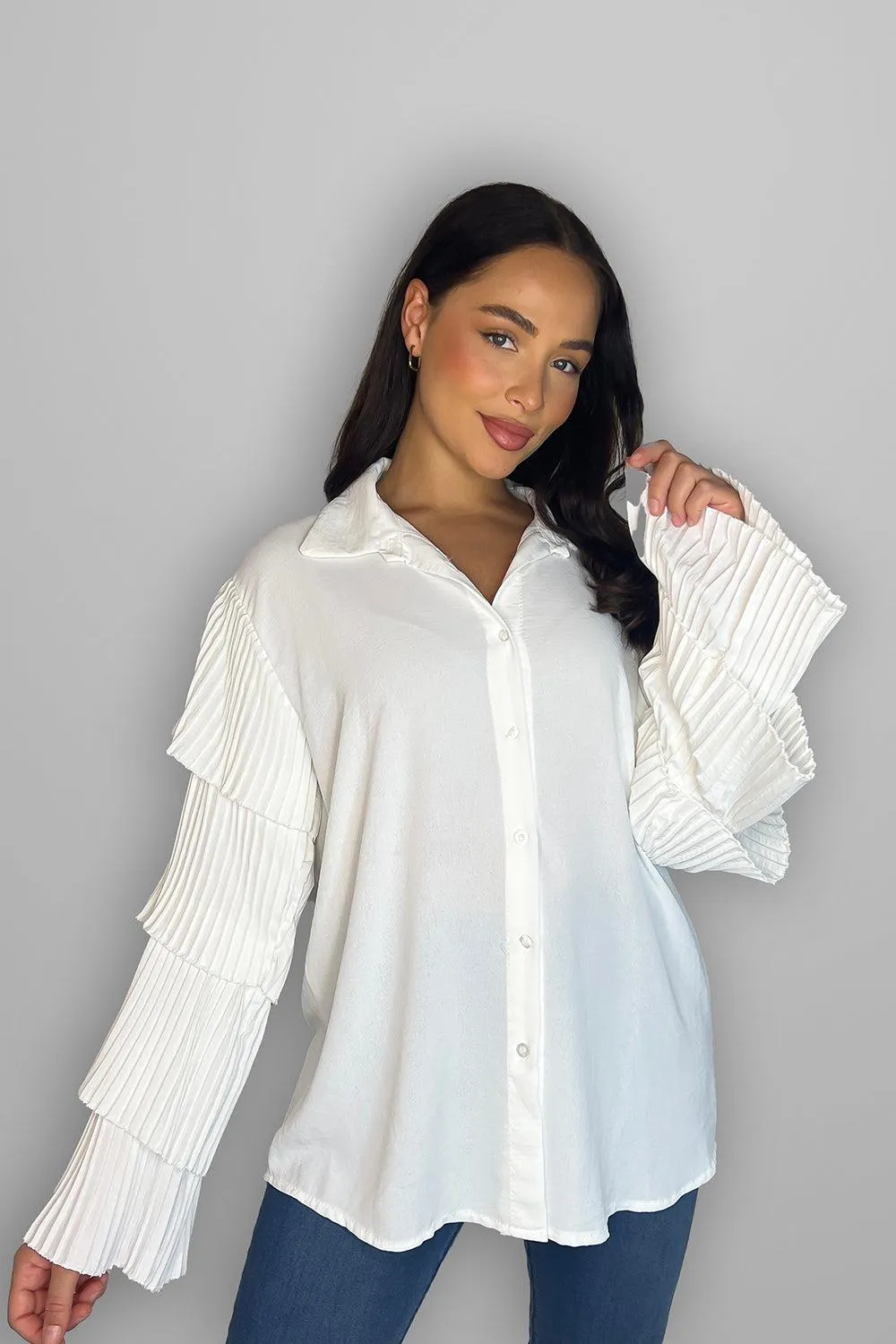 Frilled Sleeves Longline Shirt Blouse