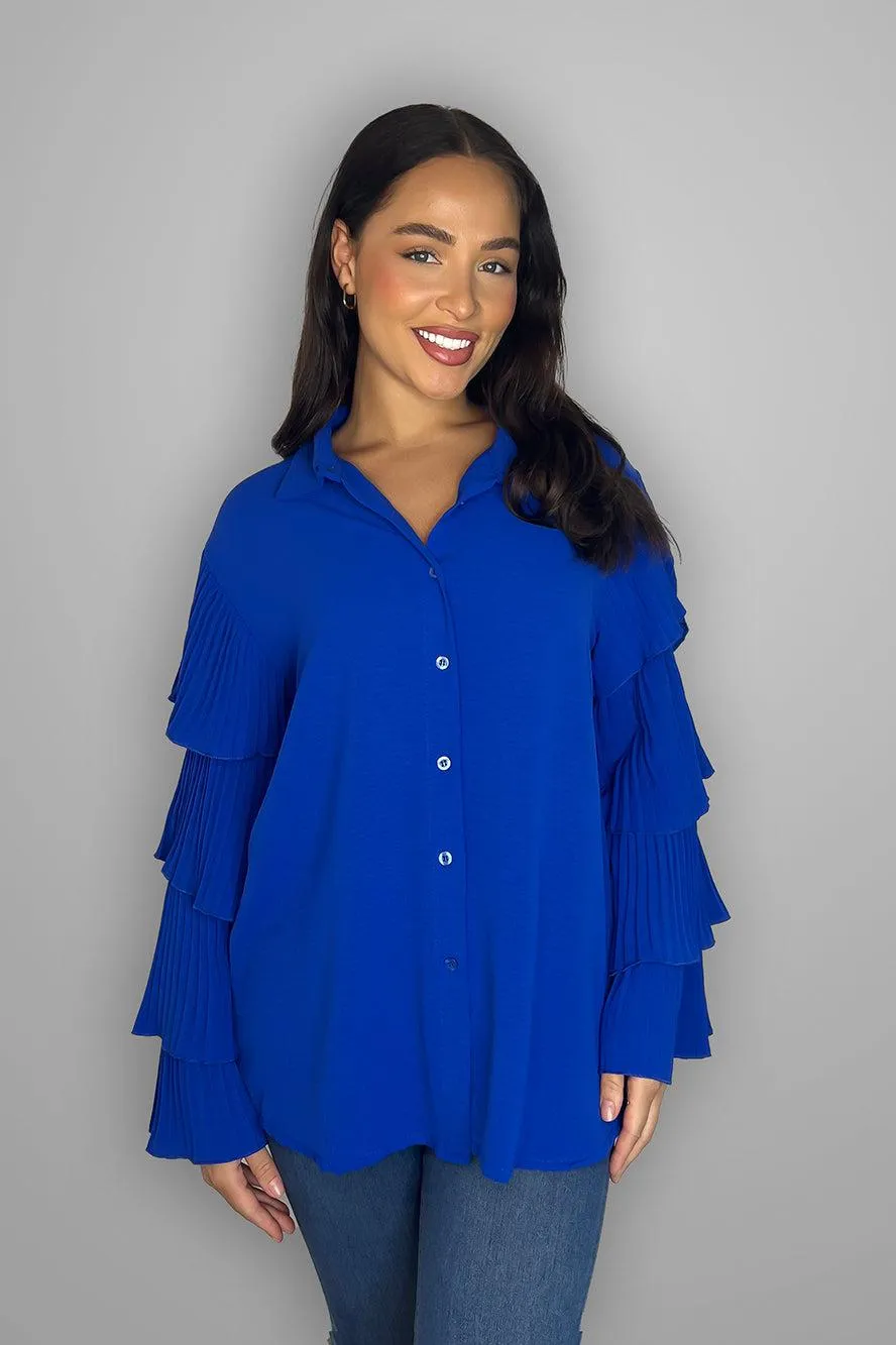 Frilled Sleeves Longline Shirt Blouse