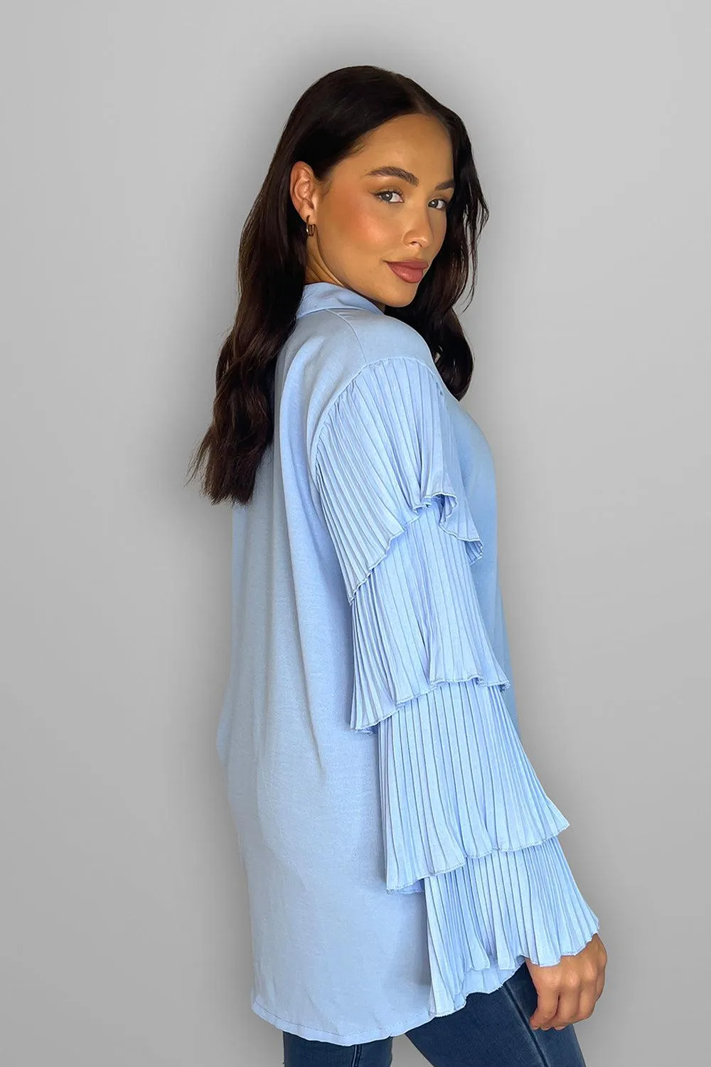 Frilled Sleeves Longline Shirt Blouse