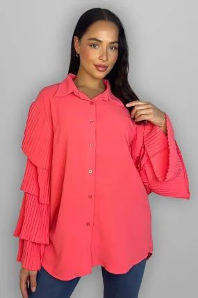 Frilled Sleeves Longline Shirt Blouse