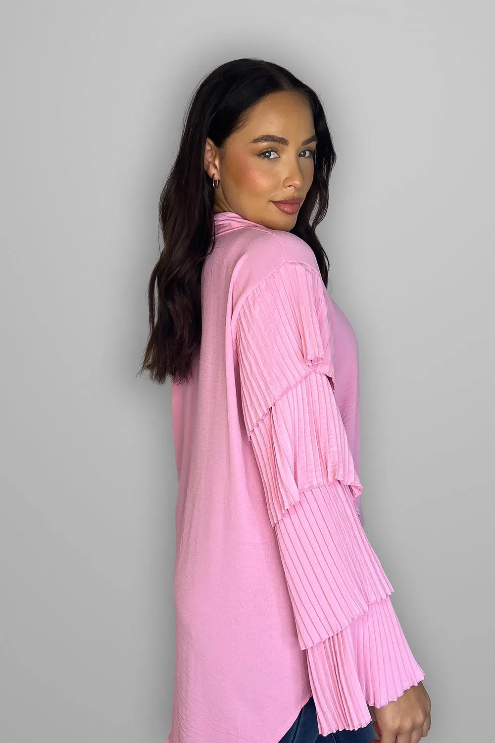 Frilled Sleeves Longline Shirt Blouse