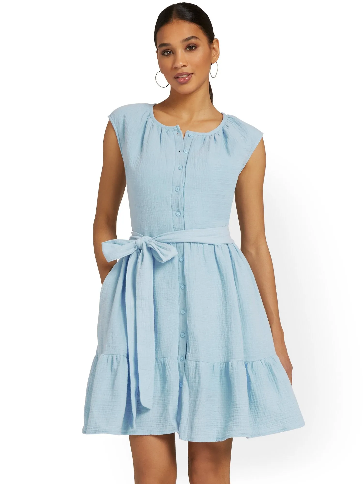 Gauze Tie-Waist Shirtdress