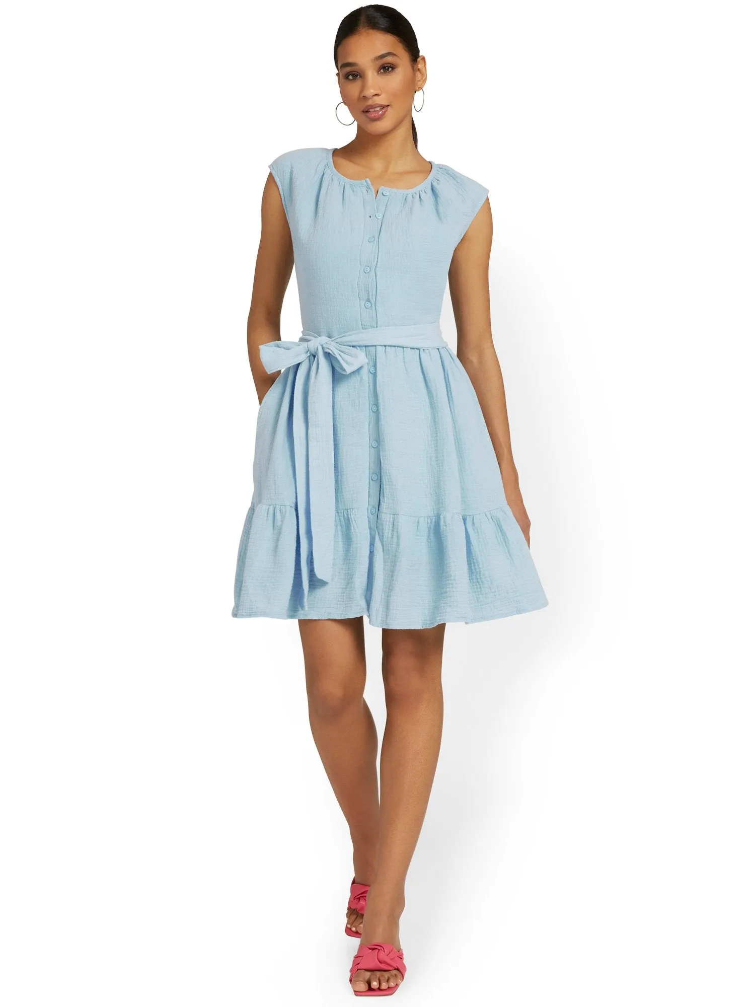 Gauze Tie-Waist Shirtdress