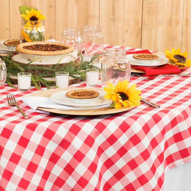 Gingham Checkered Square 90"x90" Polyester Overlay/Tablecloth - Red & White