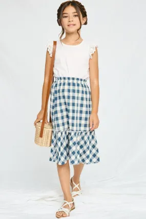 Girls Checkered Ruffle Tiered Skirt