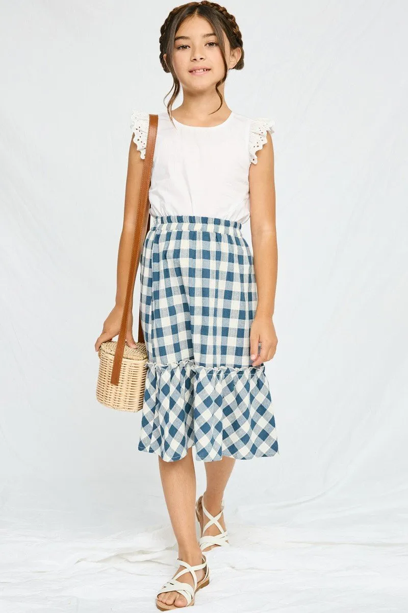 Girls Checkered Ruffle Tiered Skirt