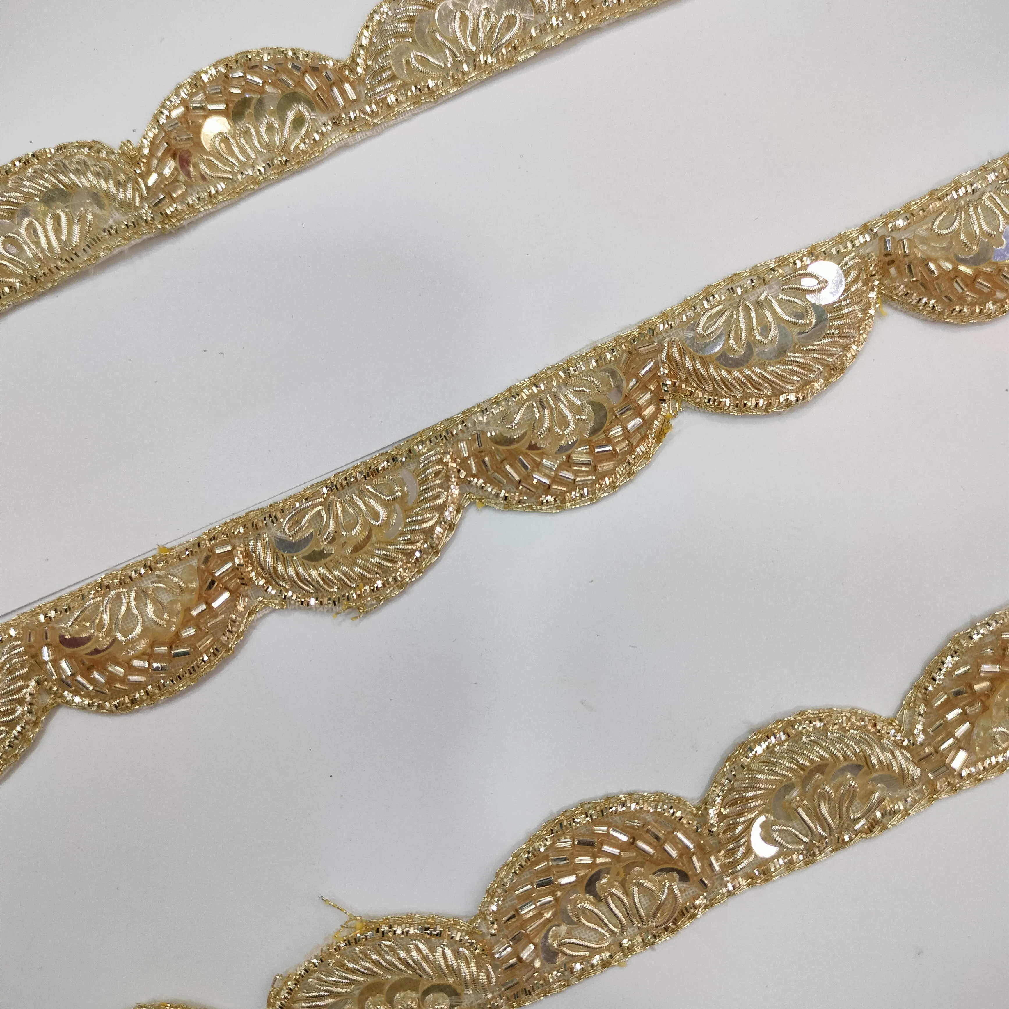 Golden Sequins Embellished Handwork Trim (Wholesale)