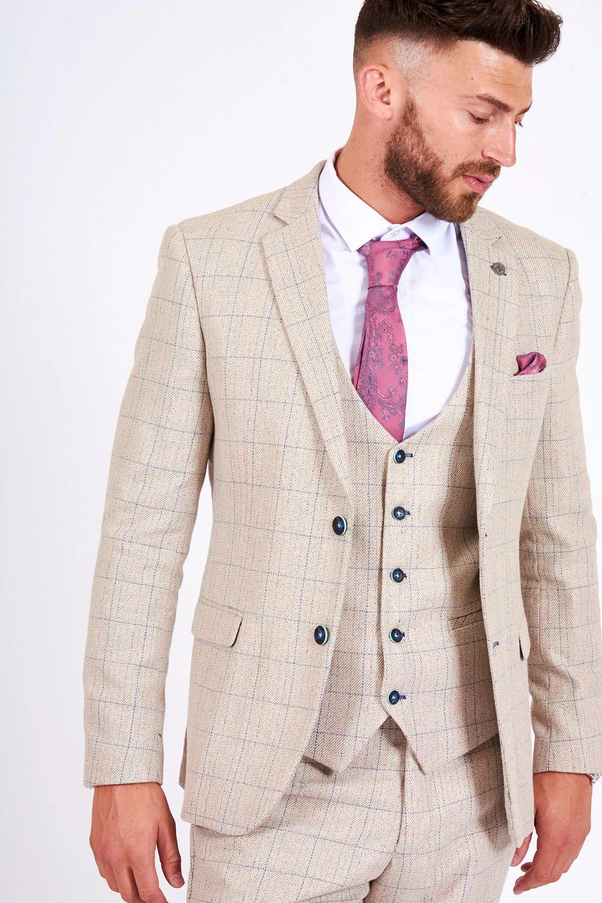 HARDING - Cream Tweed Check Print Blazer