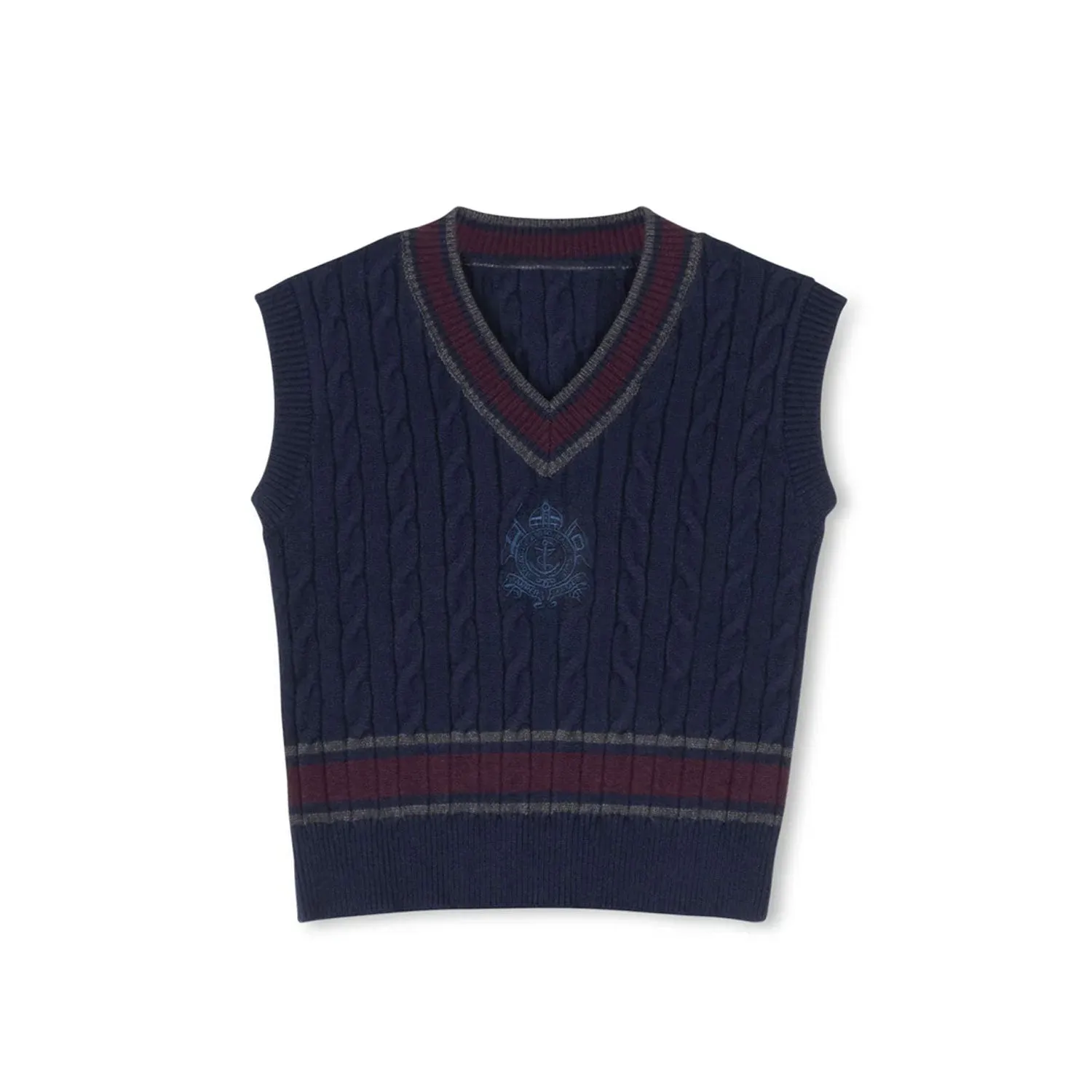 Harper James  Navy Cable Knit Striped Trimming Vest