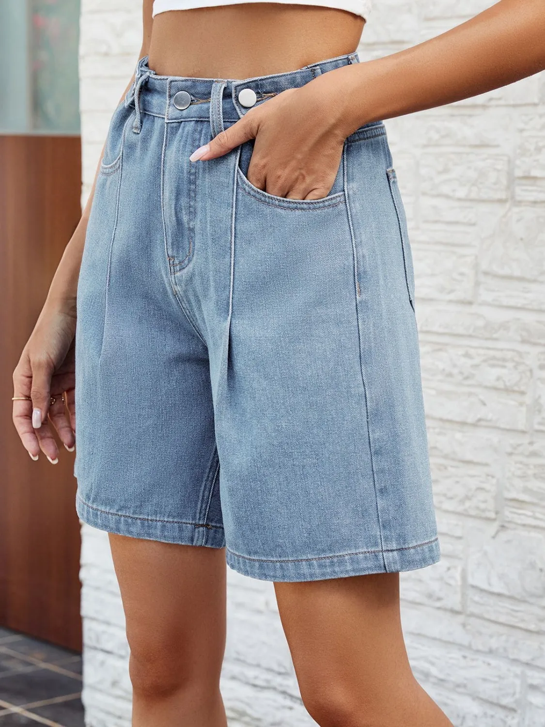 High Waist Denim Shorts with Pockets