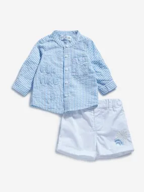 HOP Baby Blue Striped Shirt with Shorts Set