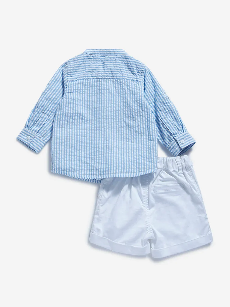 HOP Baby Blue Striped Shirt with Shorts Set