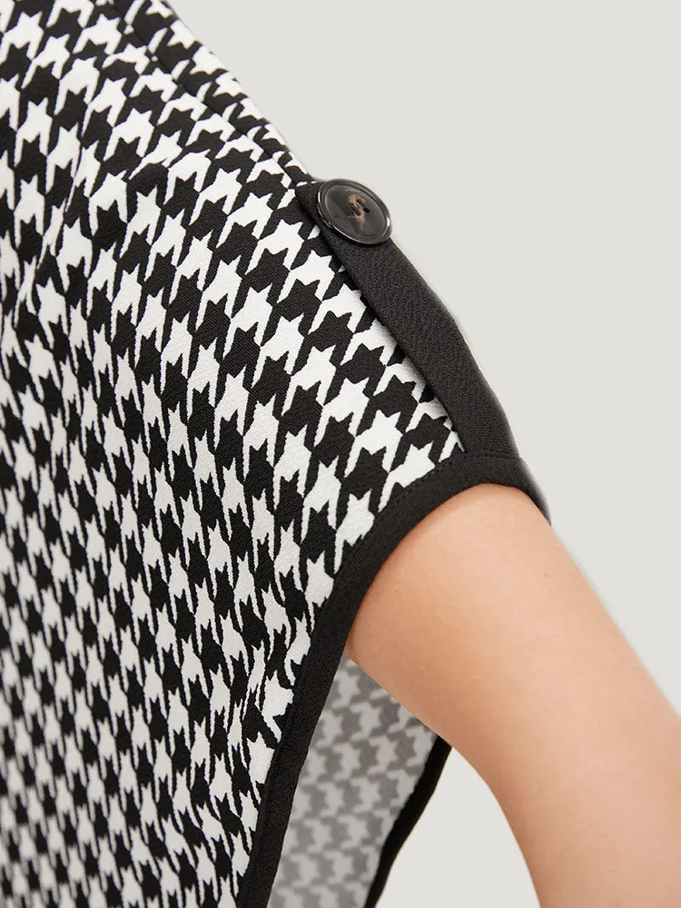 Houndstooth Dolman Sleeve Lapel Collar Belted Coat