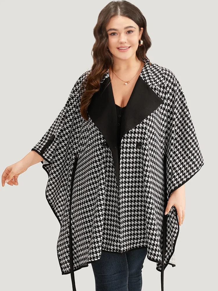 Houndstooth Dolman Sleeve Lapel Collar Belted Coat