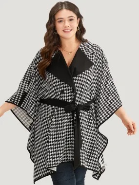 Houndstooth Dolman Sleeve Lapel Collar Belted Coat