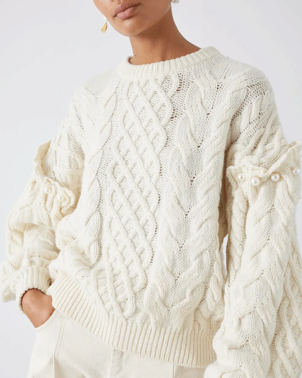 Ivory Jovy Cable Knit Sweater