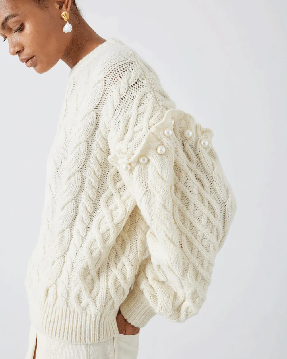 Ivory Jovy Cable Knit Sweater