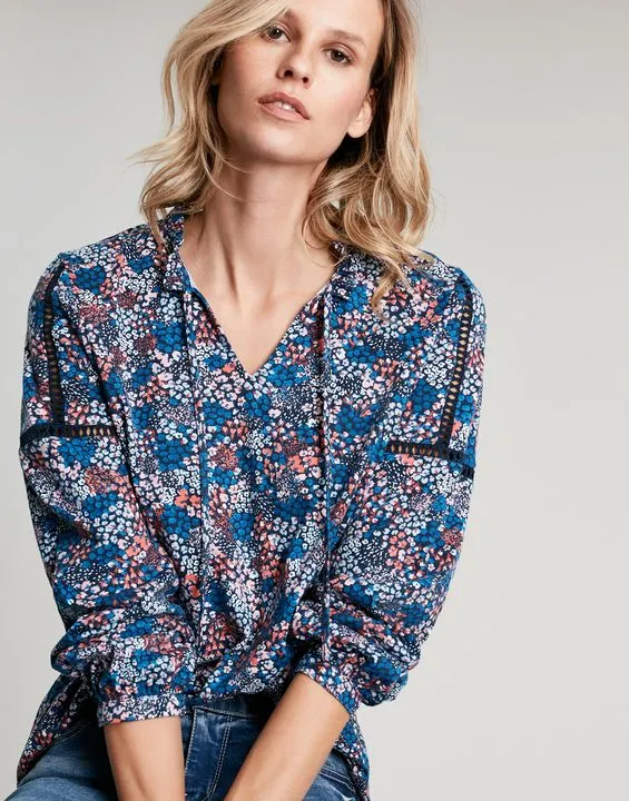 Joules Frances Printed Ladder Insert Blouse