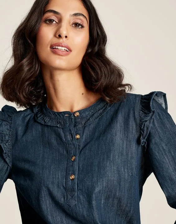 Joules Remi Frill Shoulder Chambray Blouse