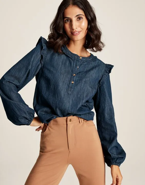 Joules Remi Frill Shoulder Chambray Blouse