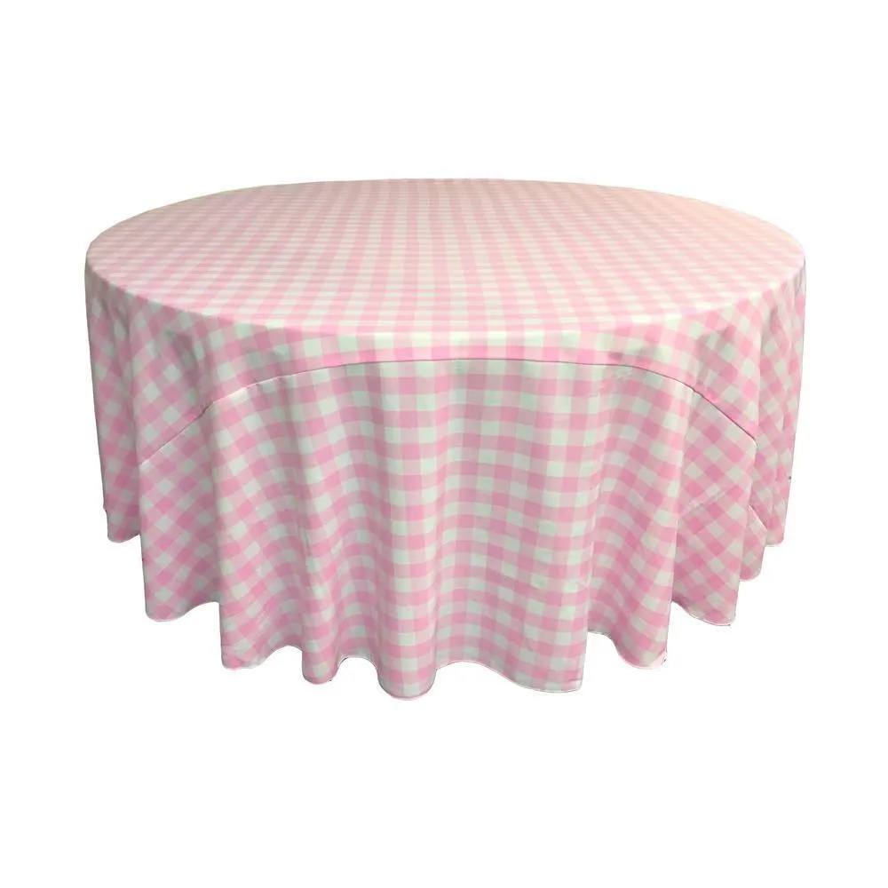 LA Linen Polyester Checkered Round Tablecloth 132 Inches Fabric