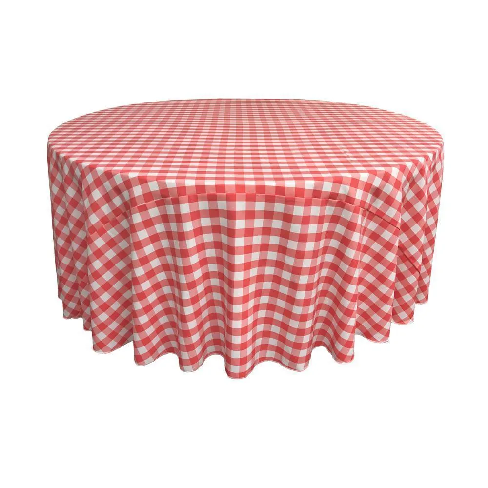 LA Linen Polyester Checkered Round Tablecloth 132 Inches Fabric