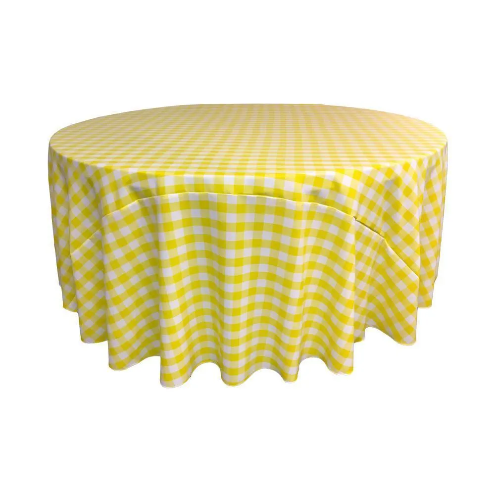 LA Linen Polyester Checkered Round Tablecloth 132 Inches Fabric