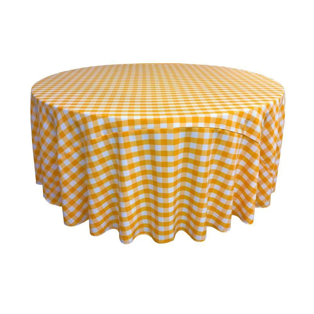 LA Linen Polyester Checkered Round Tablecloth 132 Inches Fabric