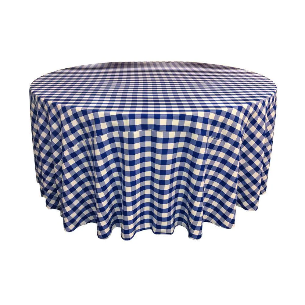 LA Linen Polyester Checkered Round Tablecloth 132 Inches Fabric