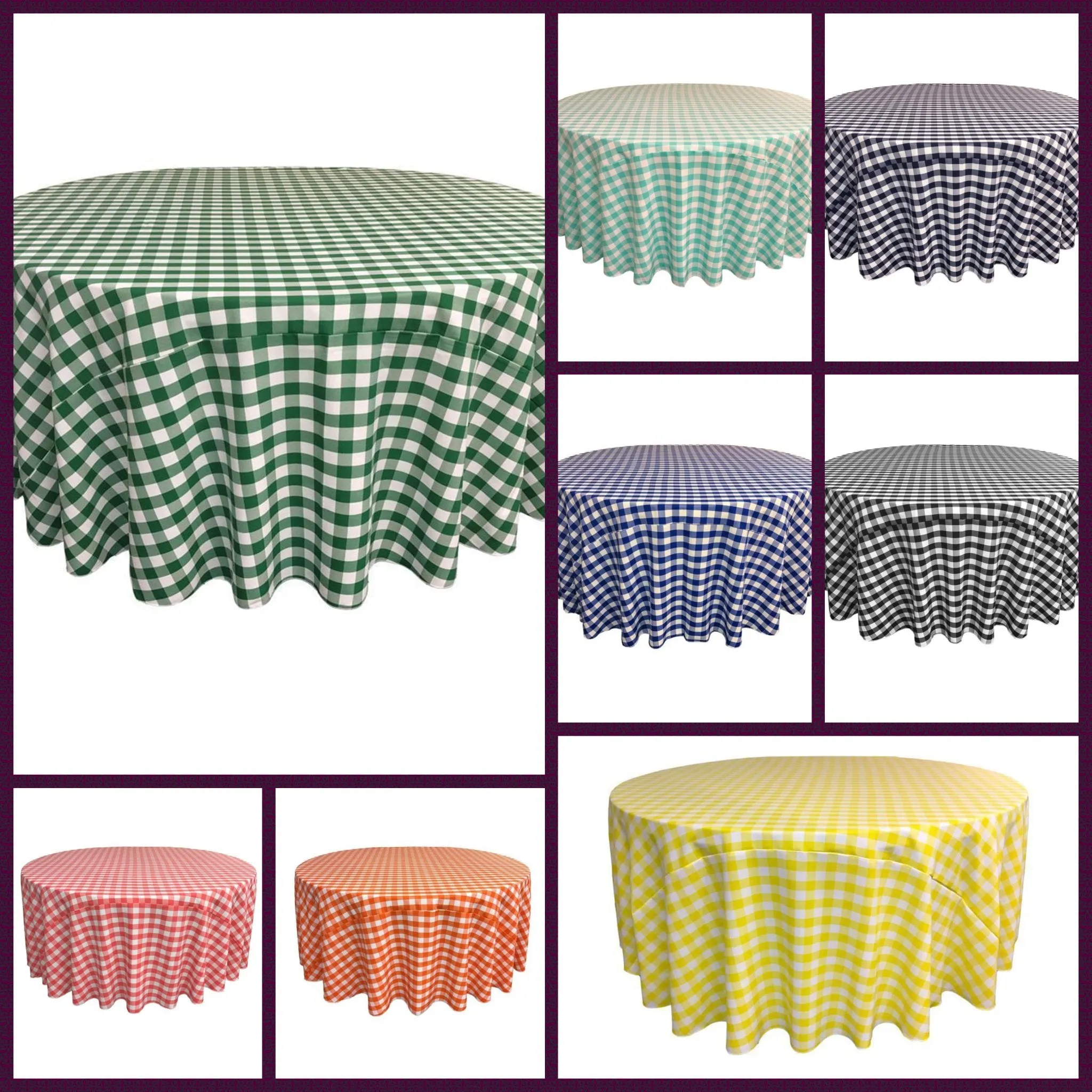 LA Linen Polyester Checkered Round Tablecloth 132 Inches Fabric