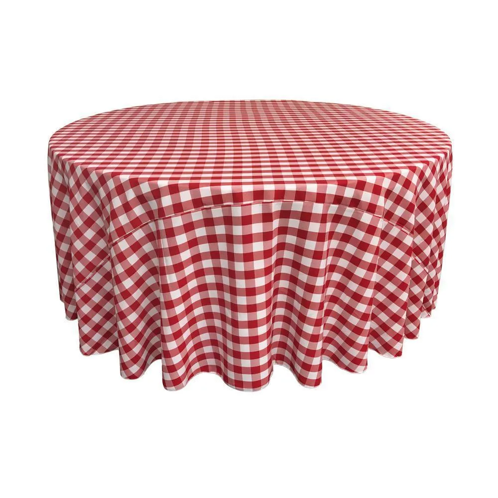 LA Linen Polyester Checkered Round Tablecloth 132 Inches Fabric