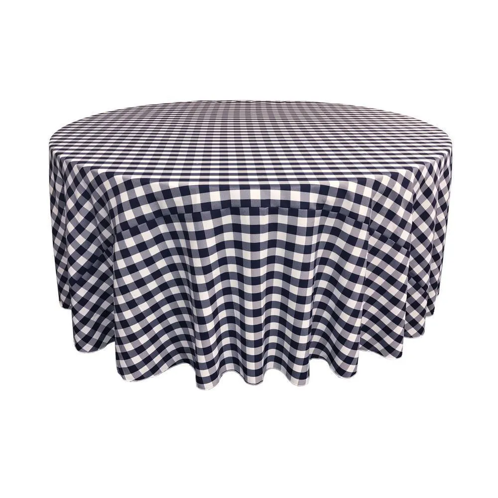 LA Linen Polyester Checkered Round Tablecloth 132 Inches Fabric