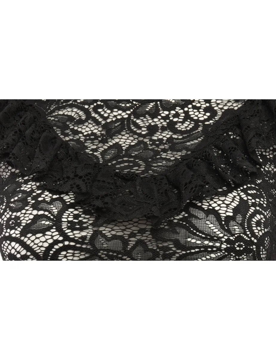 Lace Frilled Black Blouse - XS