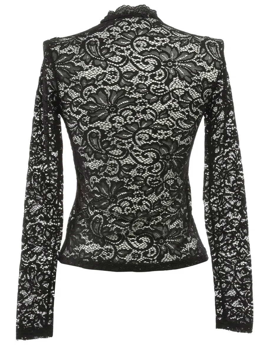 Lace Frilled Black Blouse - XS