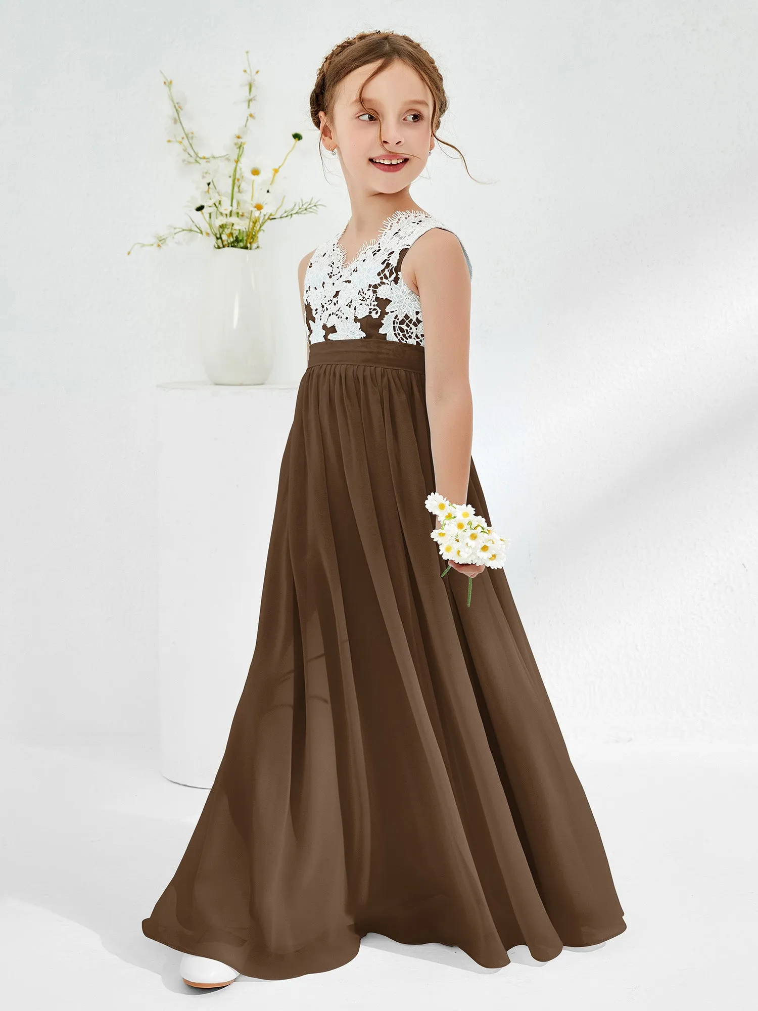 Lace Top Junior Bridesmaid Dresses Brown