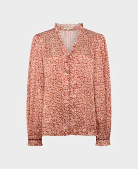 Liberty Print Silk V-neck Frill Blouse