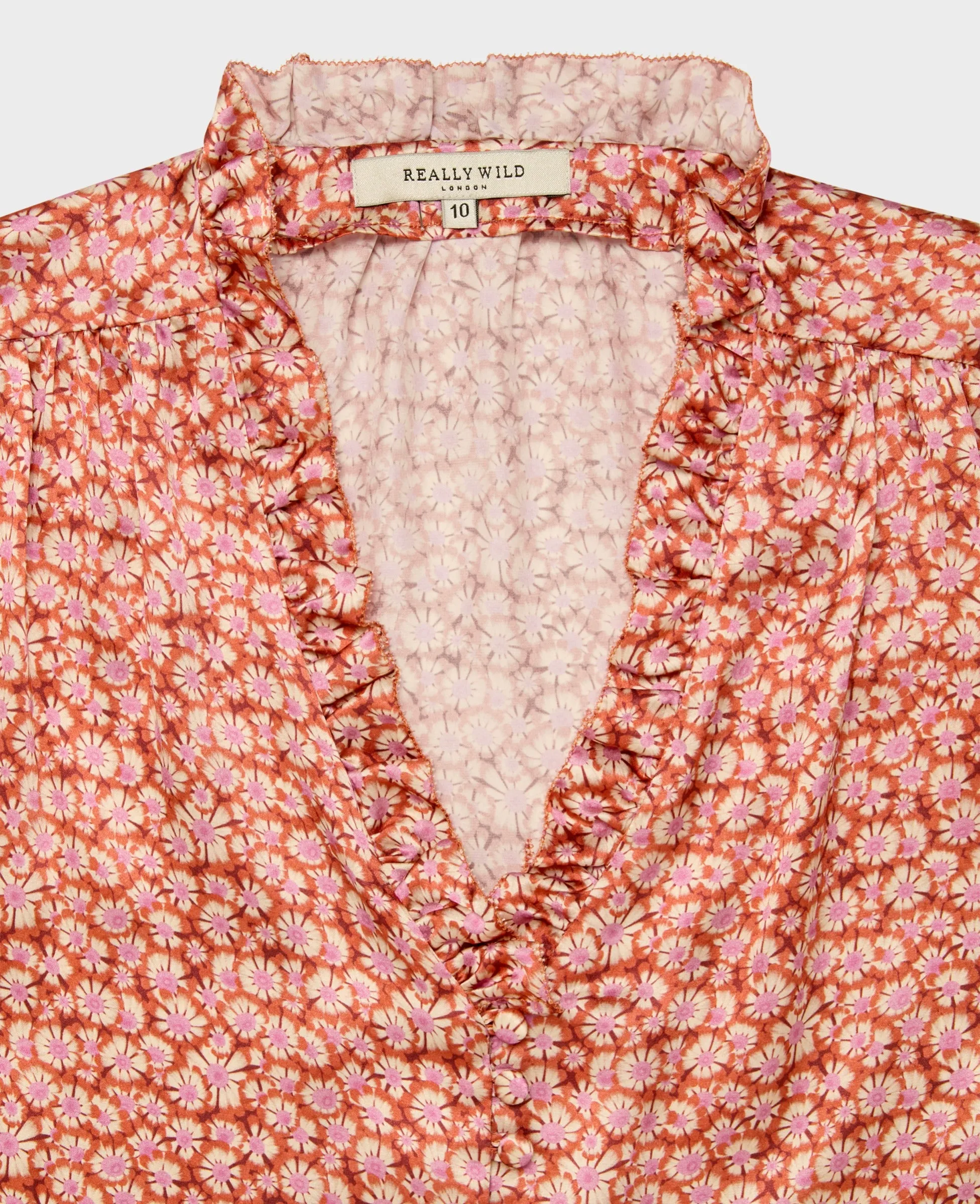 Liberty Print Silk V-neck Frill Blouse