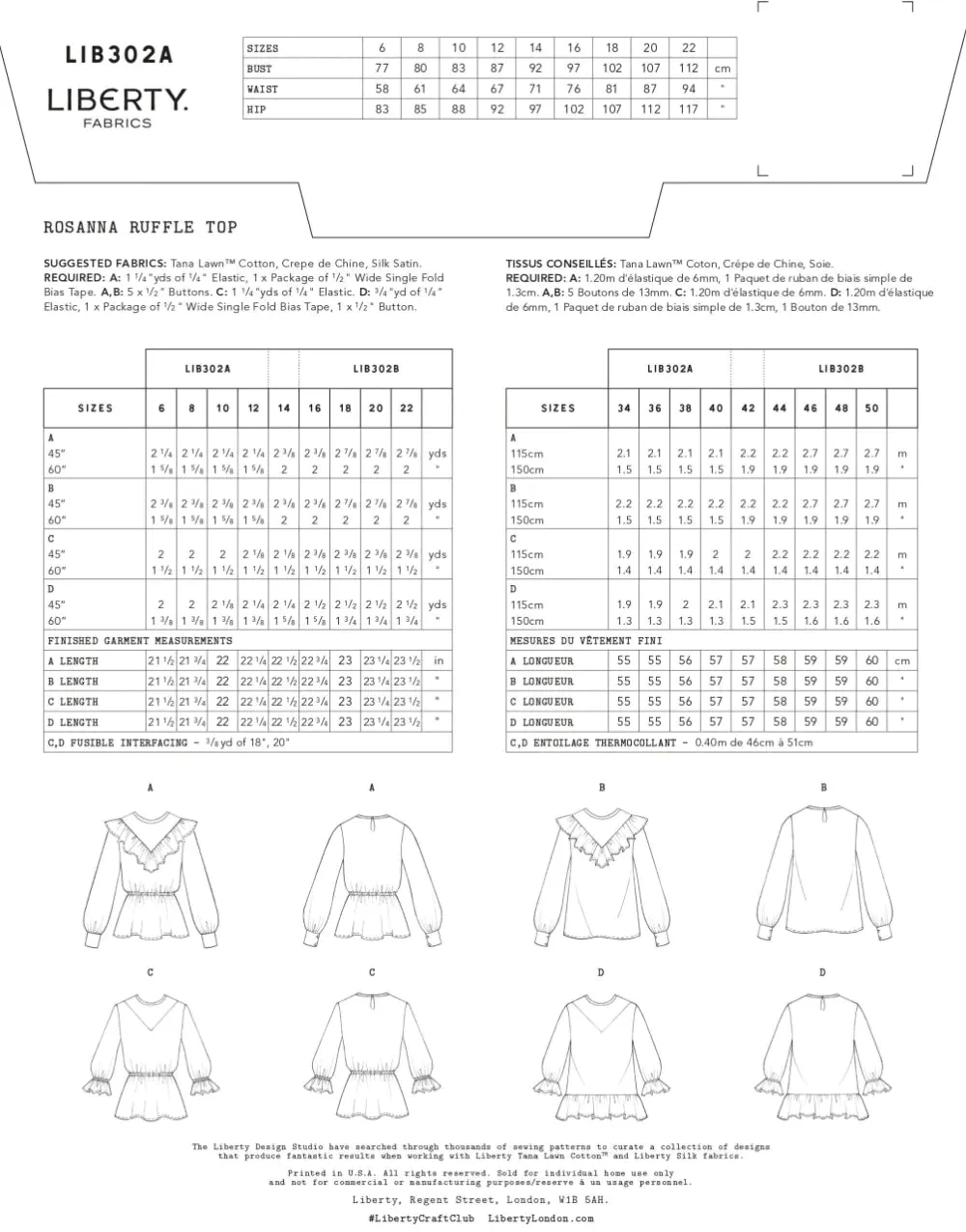 LIBERTY • Rosanna Ruffle Top Sewing Pattern (UK14 - 22)