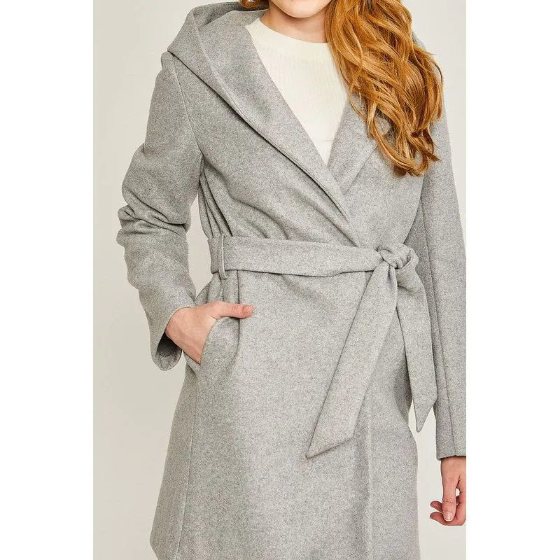 LOVE TREE JQ Fleece Belted Hoodie Coat