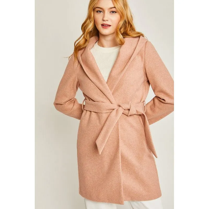 LOVE TREE JQ Fleece Belted Hoodie Coat