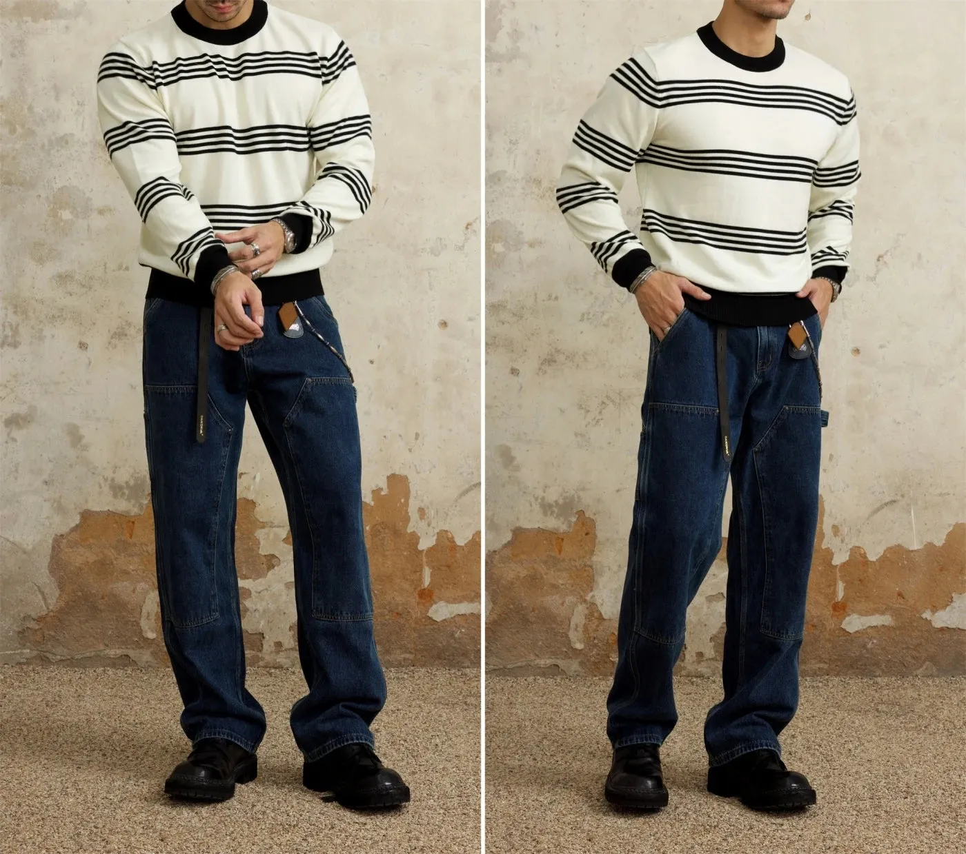 Men's Knitted Striped Long Sleeves T-shirt