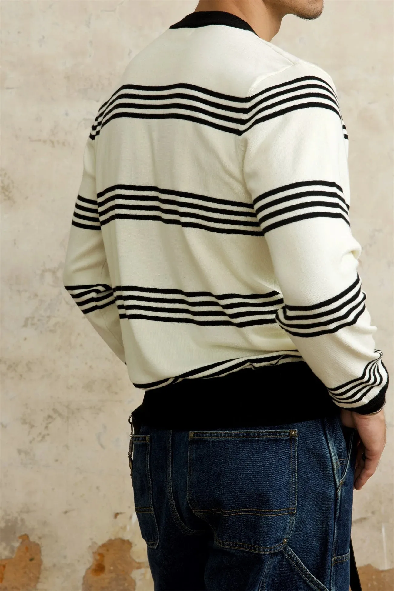 Men's Knitted Striped Long Sleeves T-shirt