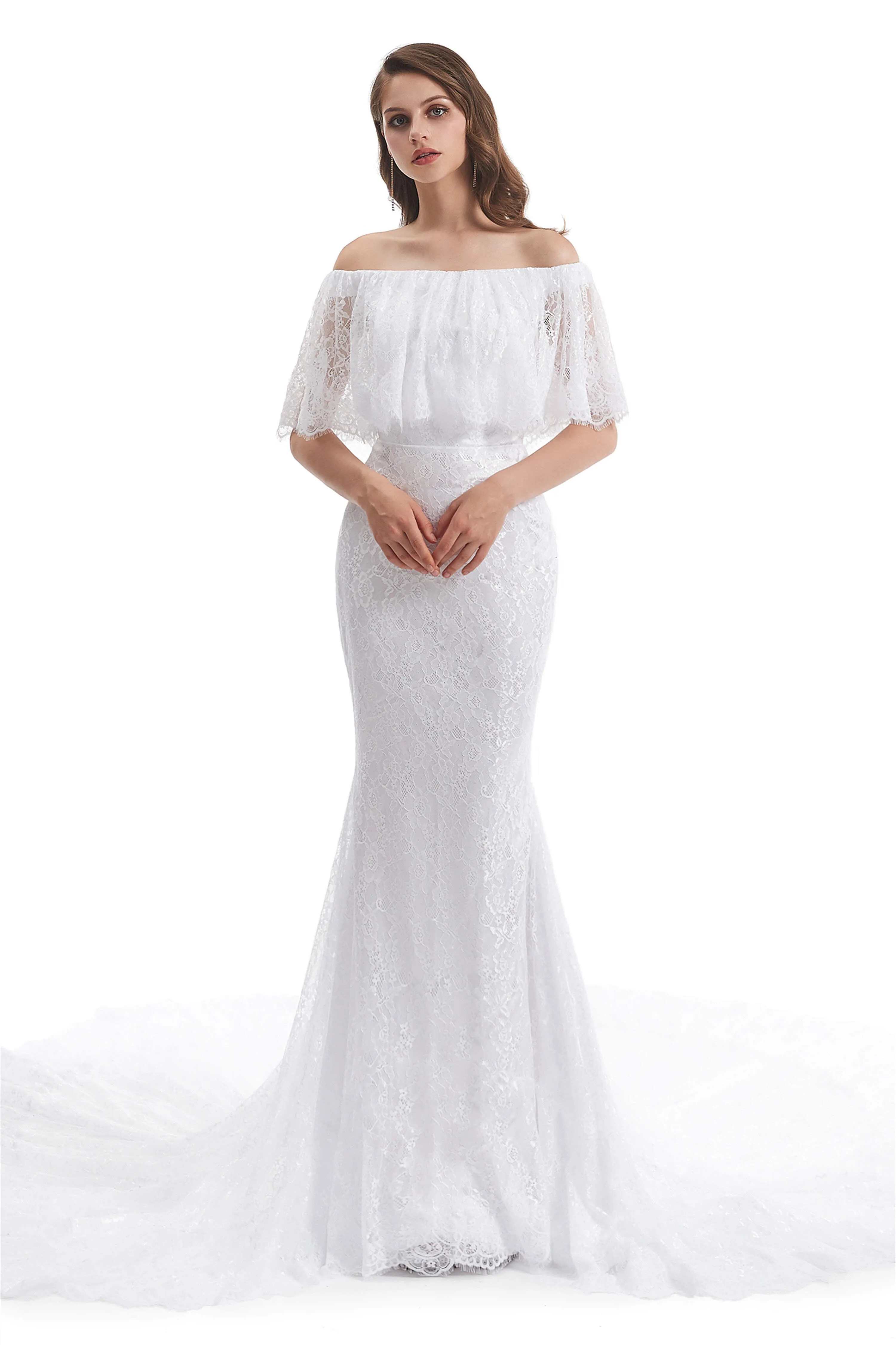 Mermaid Lace Off the Shoulder Wedding Dresses With Train