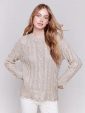 METALLIC CABLE KNIT SWEATER