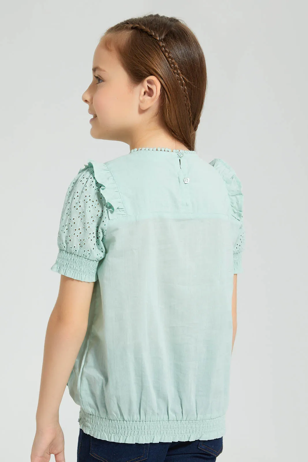 Mint Schiffli Frilled Blouse