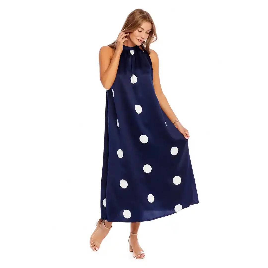 Navy Lowe Bow Tie Maxi Dress